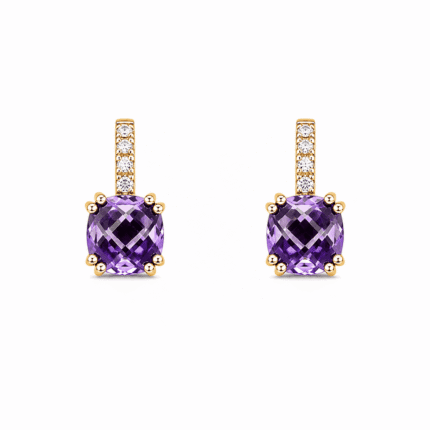 Stroili 9k Yellow Gold Amethyst Swarovski Earrings