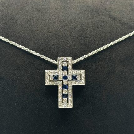 Collier Croce Damiani Oro Bianco 18 kt Diamanti e Zaffiri