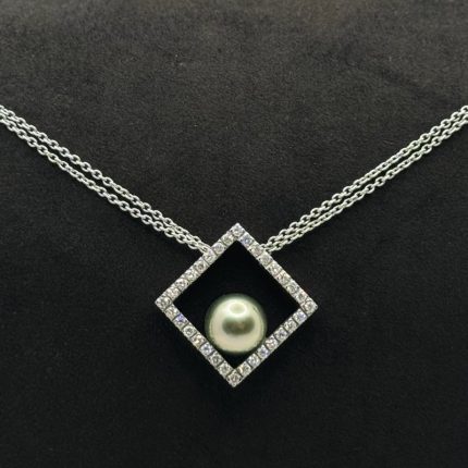 Collier Damiani Oro Bianco 18 kt Diamanti e Perla Tahitiana