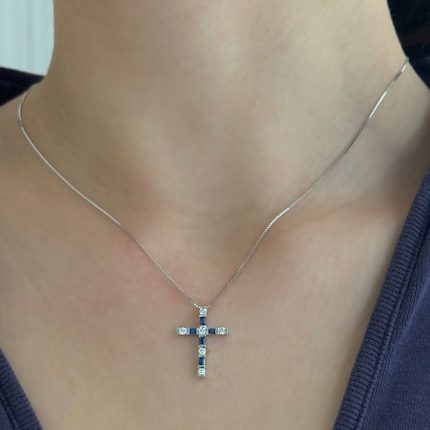 Collana Croce Damiani Oro Diamanti e Zaffiri