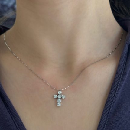 Collier Comete Croce Oro Bianco 18 kt e Diamanti