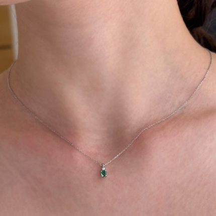 Collana Bibigì Oro Bianco 18 kt con Diamante e Smeraldo