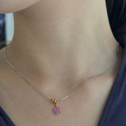 Collana Polello Oro Giallo Diamante e Zaffiri Rosa