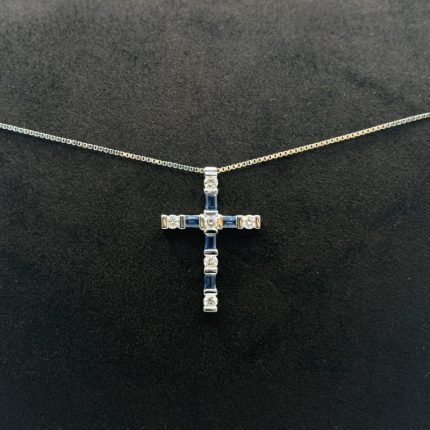 Collana Croce Damiani Oro Diamanti e Zaffiri
