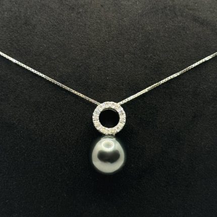 Collana Oro Bianco 18 kt DIamanti e Perla Tahitiana