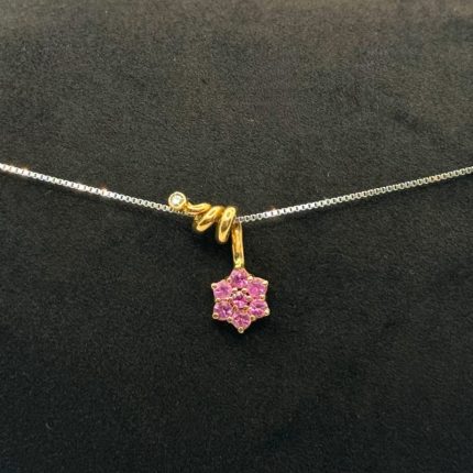 Collana Polello Oro Giallo 18 kt Diamante e Zaffiri Rosa
