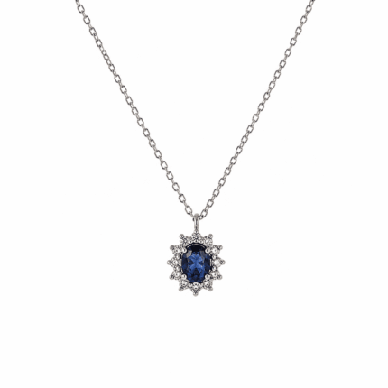 Collana Oro Bianco 18 kt Diamanti e Zaffiro