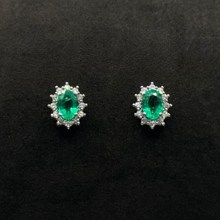 Orecchini Oro Bianco 18 kt Diamanti e Smeraldi