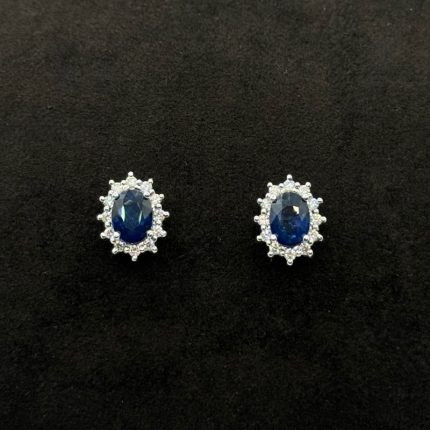 Orecchini Oro Bianco 18 kt Diamanti e Zaffiri