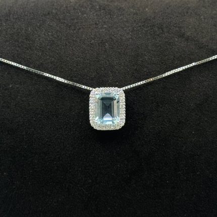 Collana Yukiko Oro Bianco 18 kt Diamanti e Acquamarina