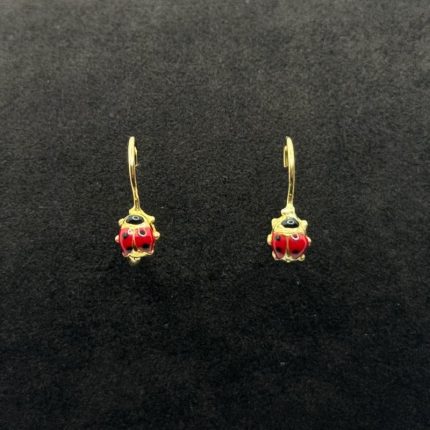 Orecchini Pendenti Coccinella Oro Giallo 18 kt Smaltati