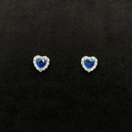 Orecchini Cuore Oro Bianco 18 kt Swarovski e Pietra Blu
