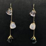 Orecchini Pendenti Comete Oro Giallo 18 kt Ametista, Quarzo Rosa e Quarzo Fumè