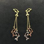 Orecchini Pendenti Delfini Oro Giallo, Rosé e Bianco 18 kt