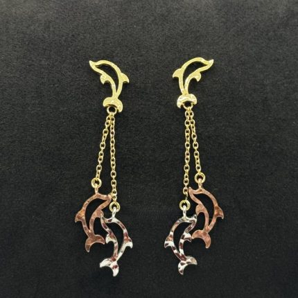 Orecchini Pendenti Delfini Oro Giallo, Rosé e Bianco 18 kt