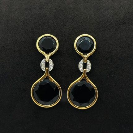 Orecchini Visconti Pendenti Oro Giallo 18 kt Onice e Diamanti