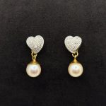 Orecchini Cuore Kiara Oro Bianco e Giallo 18 kt Diamanti e Perle