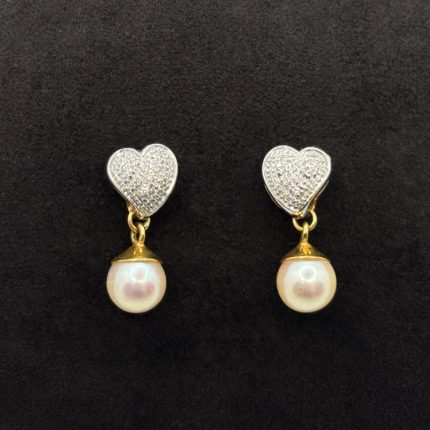 Orecchini Cuore Kiara Oro Bianco e Giallo 18 kt Diamanti e Perle