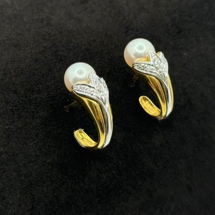 Orecchini Yukiko Oro Bianco e Giallo 18 kt Diamanti e Perle