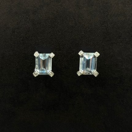 Orecchini Yukiko Oro Bianco 18 kt Diamanti e Acquamarina