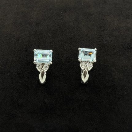 Orecchini Polello Oro Bianco 18 kt Diamanti e Acquamarina