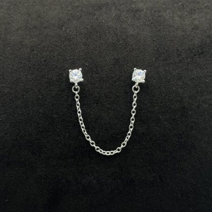 Orecchini Chi Mi Ama Doppio Foro con Catena Argento 925 Swarovski