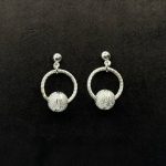 Orecchini Pendenti a Cerchietto con Sfere Diamantate Argento 925