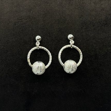 Orecchini Pendenti a Cerchietto con Sfere Diamantate Argento 925
