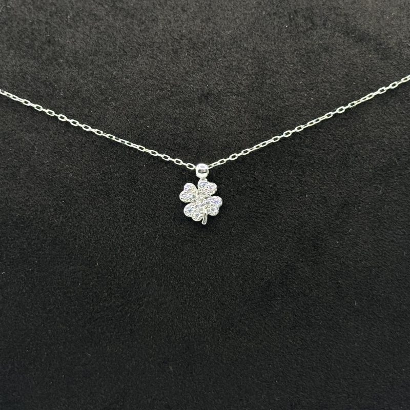 Collana Stroili Quadrifoglio Oro Bianco 9 kt Swarovski