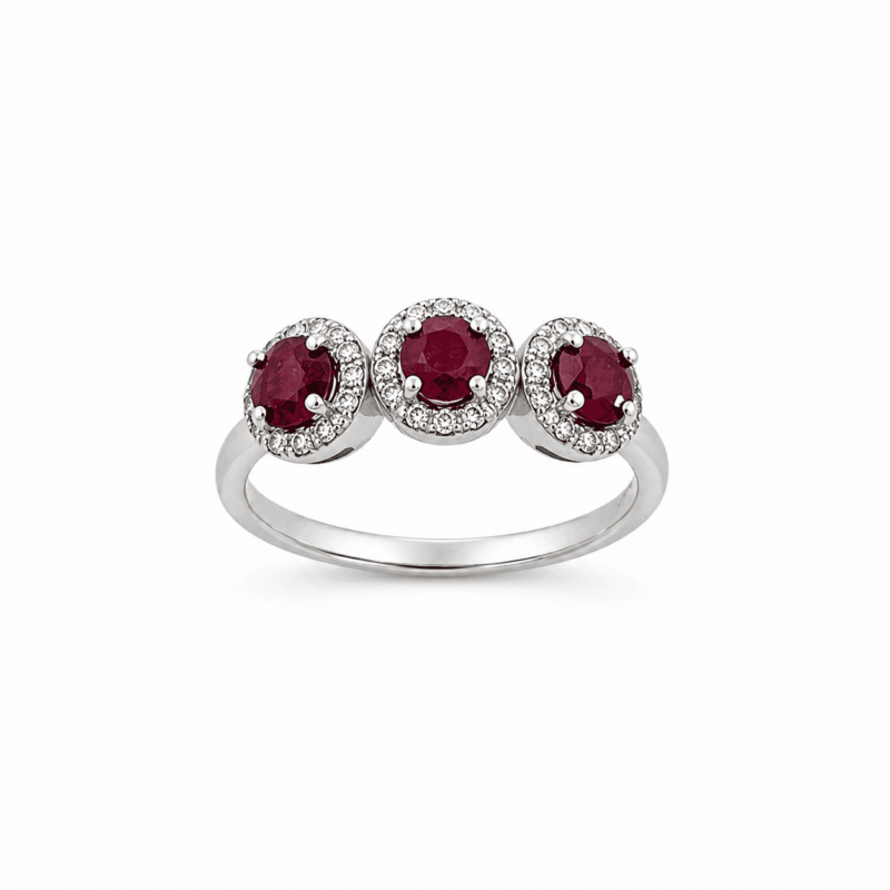 Anello in Oro bianco 18 kt con Rubini e Diamanti