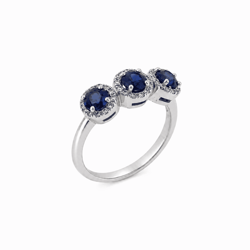 Anello in Oro bianco 18 kt con Zaffiri e Diamanti