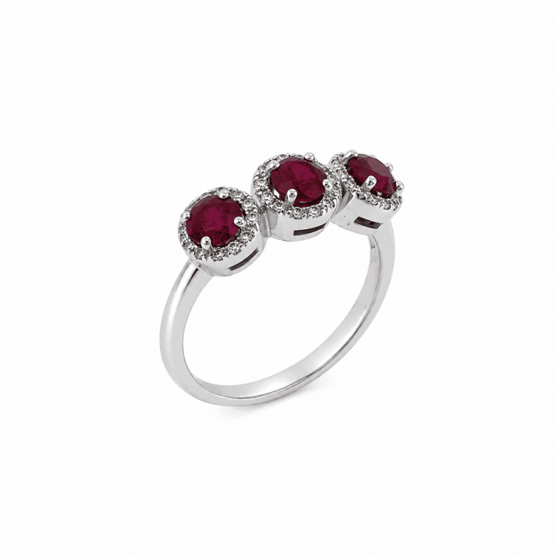 Anello in Oro bianco 18 kt con Rubini e Diamanti